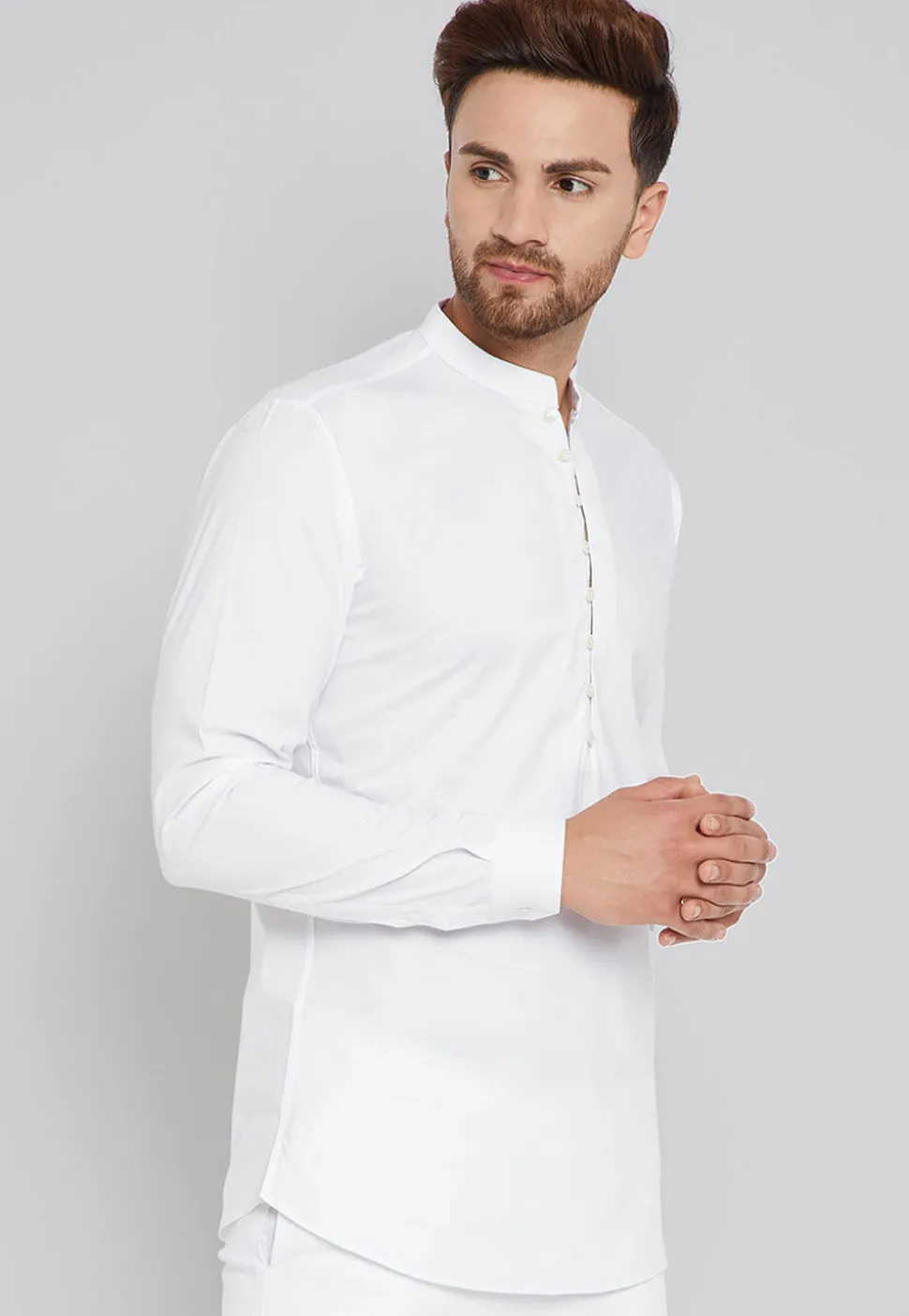 Solid Color Cotton Short Kurta in White