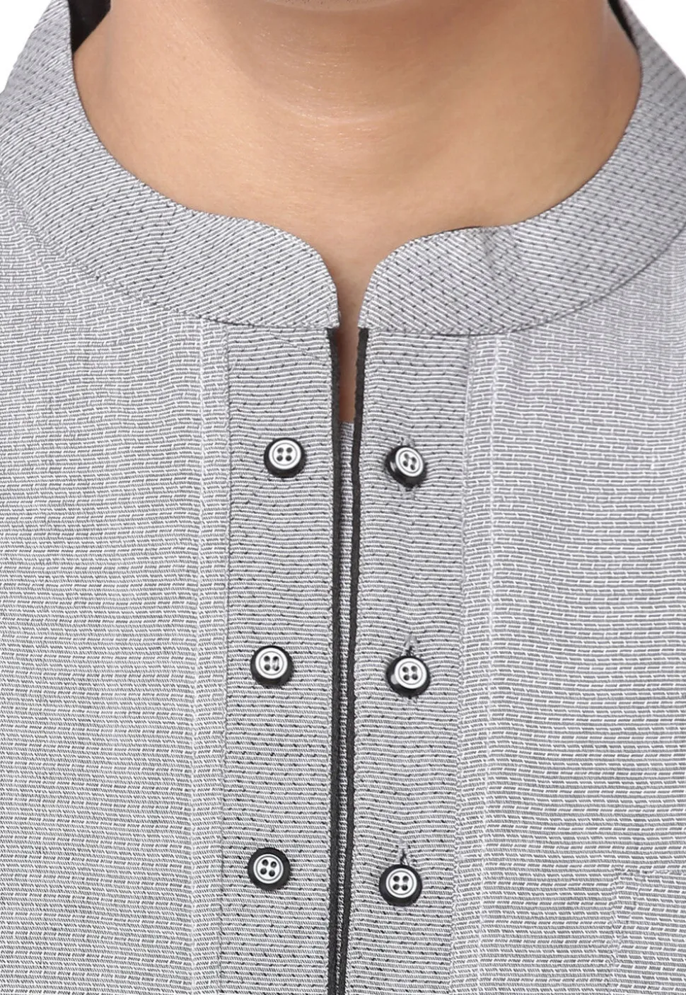 Solid Color Cotton Short Kurta in Grey