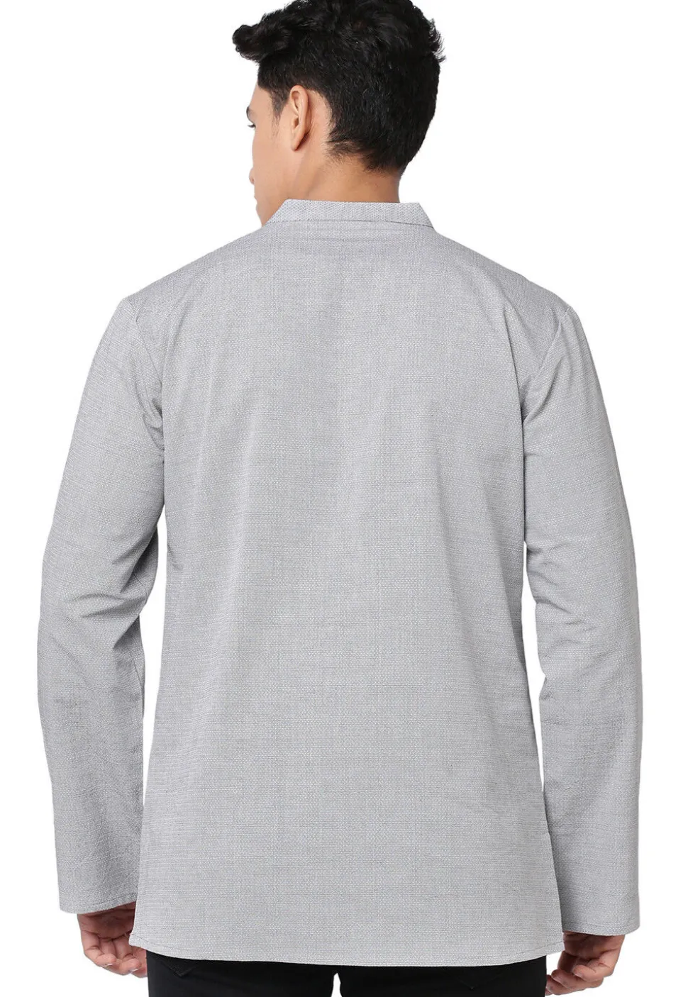 Solid Color Cotton Short Kurta in Grey