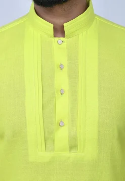 Solid Color Cotton Short Kurta Set in Yellow