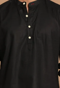 Solid Color Cotton Short Kurta in Black