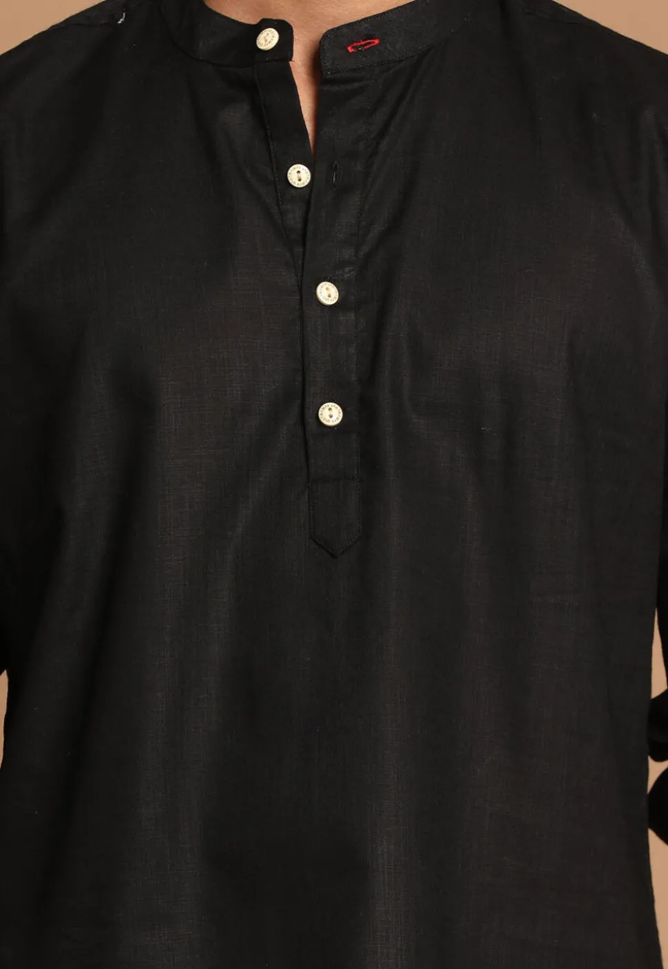 Solid Color Cotton Short Kurta in Black