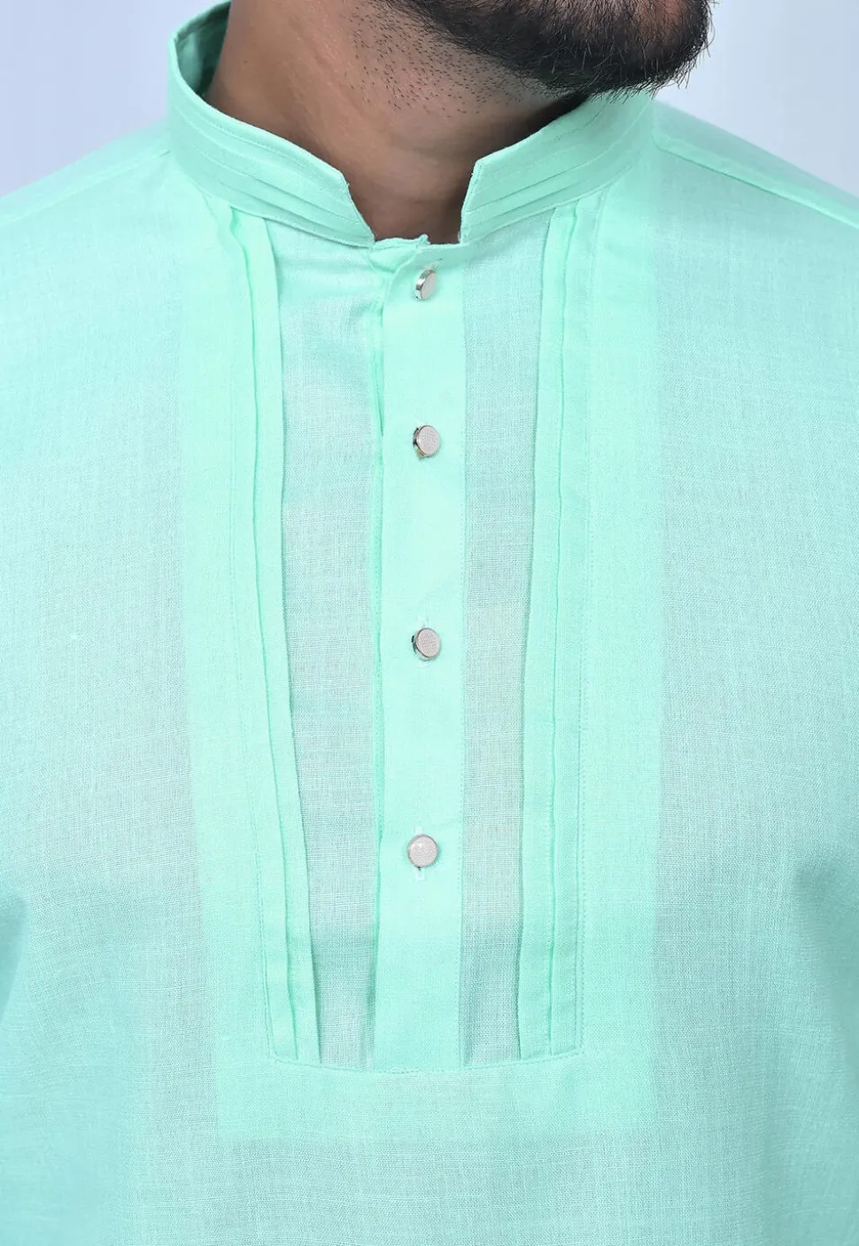 Solid Color Cotton Short Kurta Set in Sea Green