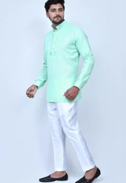 Solid Color Cotton Short Kurta Set in Sea Green