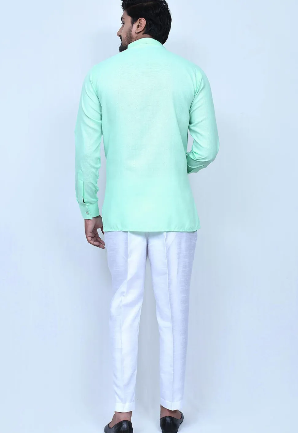 Solid Color Cotton Short Kurta Set in Sea Green