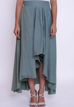 Solid Color Cotton Silk Asymmetric Skirt in Light Blue
