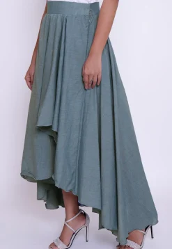 Solid Color Cotton Silk Asymmetric Skirt in Light Blue