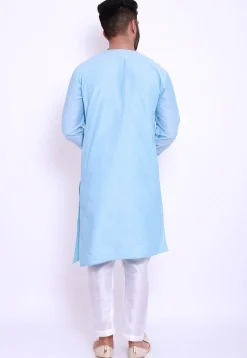 Solid Color Cotton Silk Asymmetric Kurta in Sky Blue