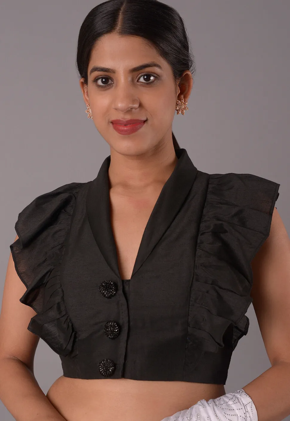 Solid Color Cotton Silk Blouse in Black