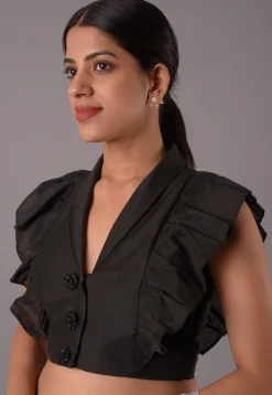 Solid Color Cotton Silk Blouse in Black