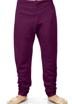 Solid Color Cotton Silk Churidar in Wine