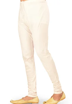 Solid Color Cotton Silk Churidar in Cream