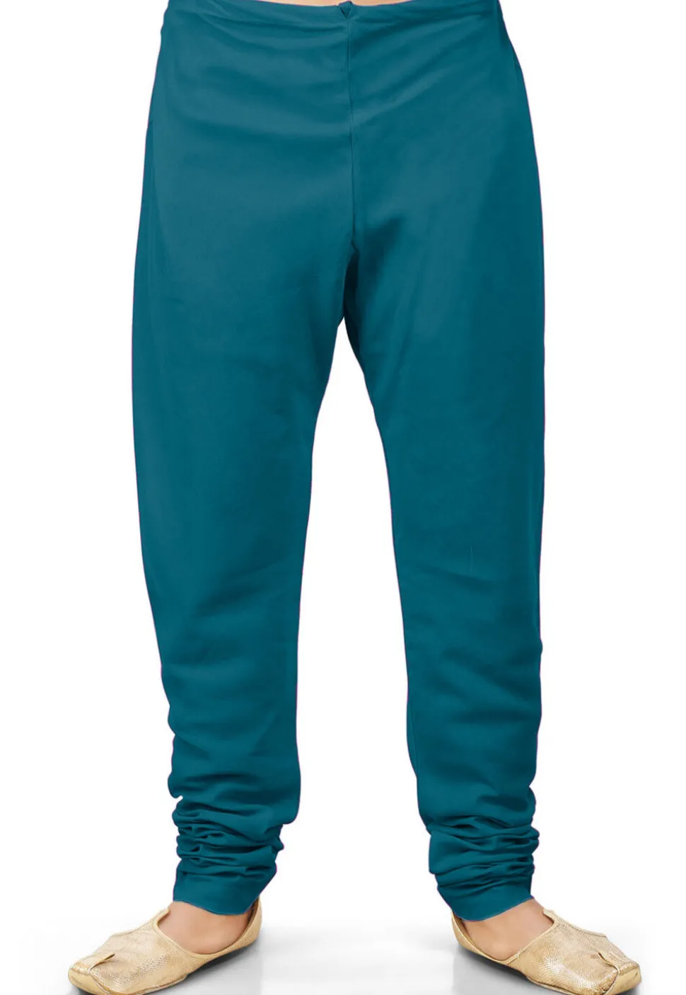 Solid Color Cotton Silk Churidar in Teal Blue