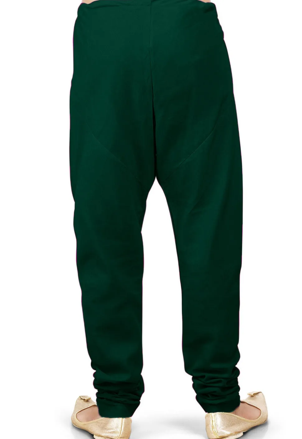 Solid Color Cotton Silk Churidar in Dark Green