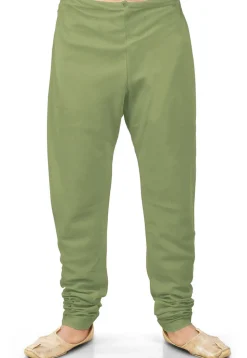 Solid Color Cotton Silk Churidar in Dusty Green
