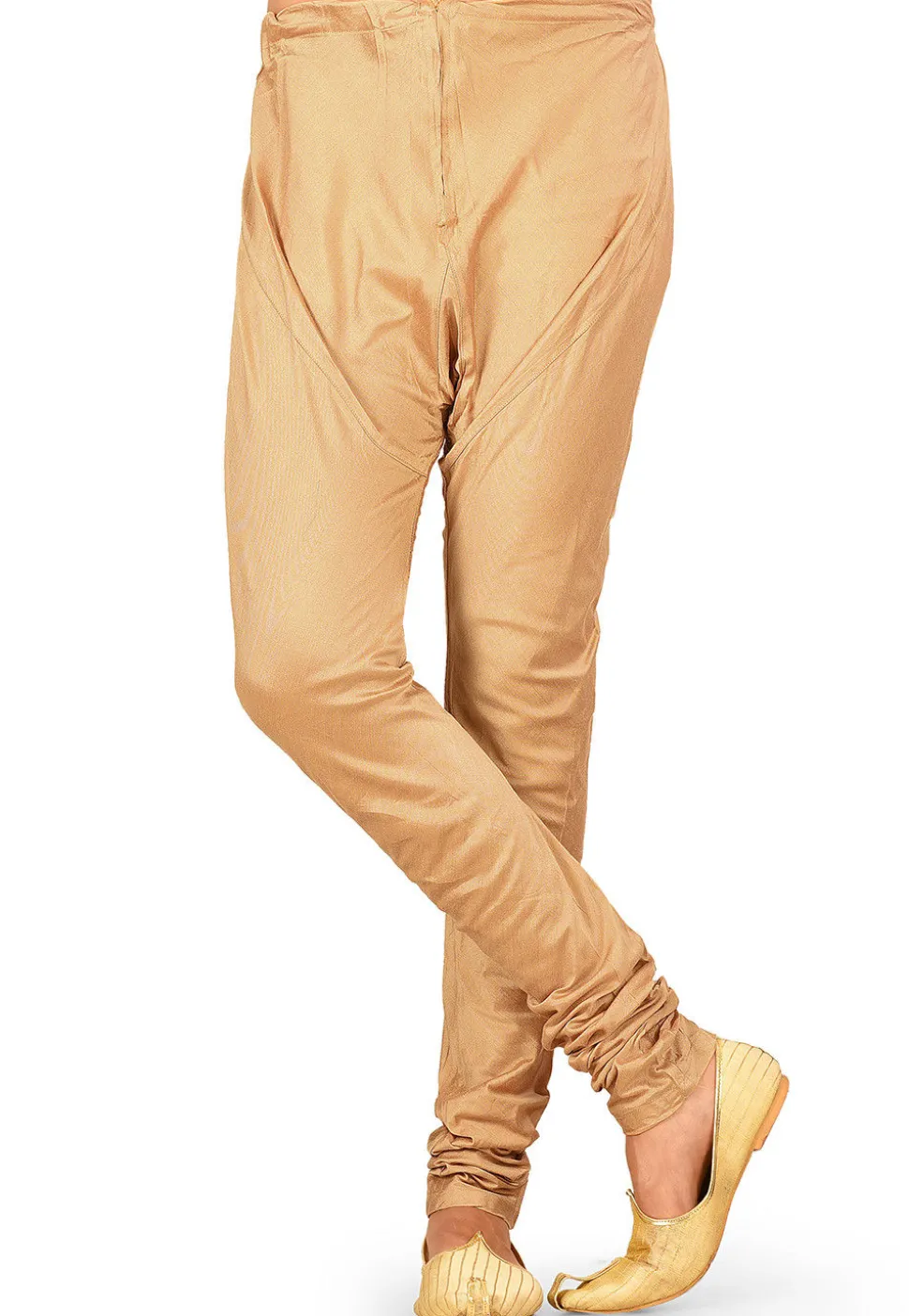 Solid Color Cotton Silk Churidar in Dark Beige