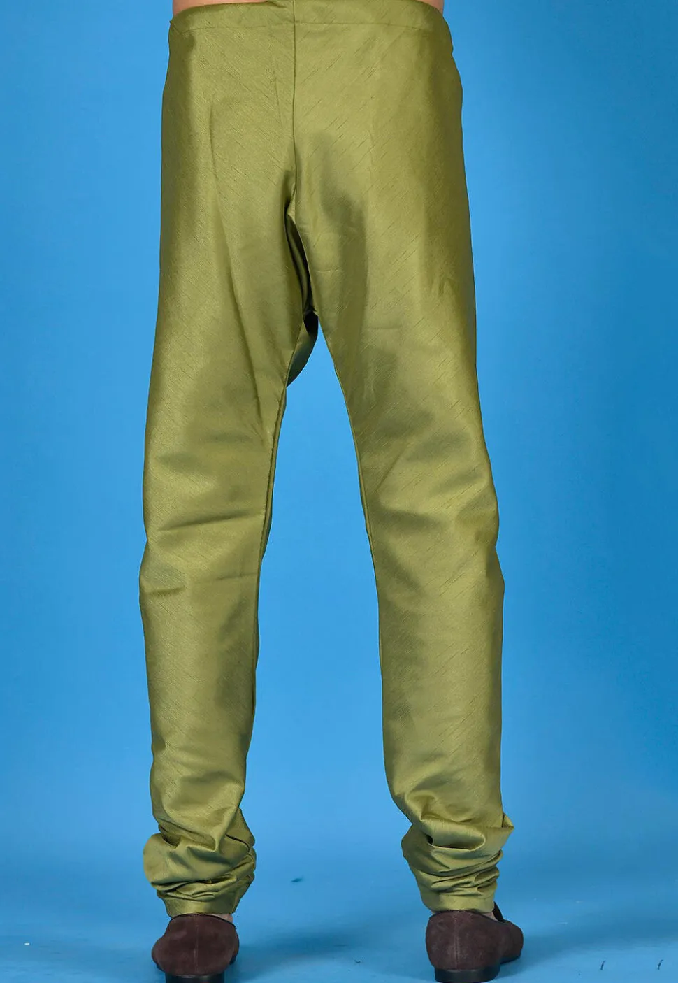 Solid Color Cotton Silk Churidar in Olive Green