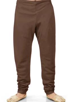 Solid Color Cotton Silk Churidar in Brown