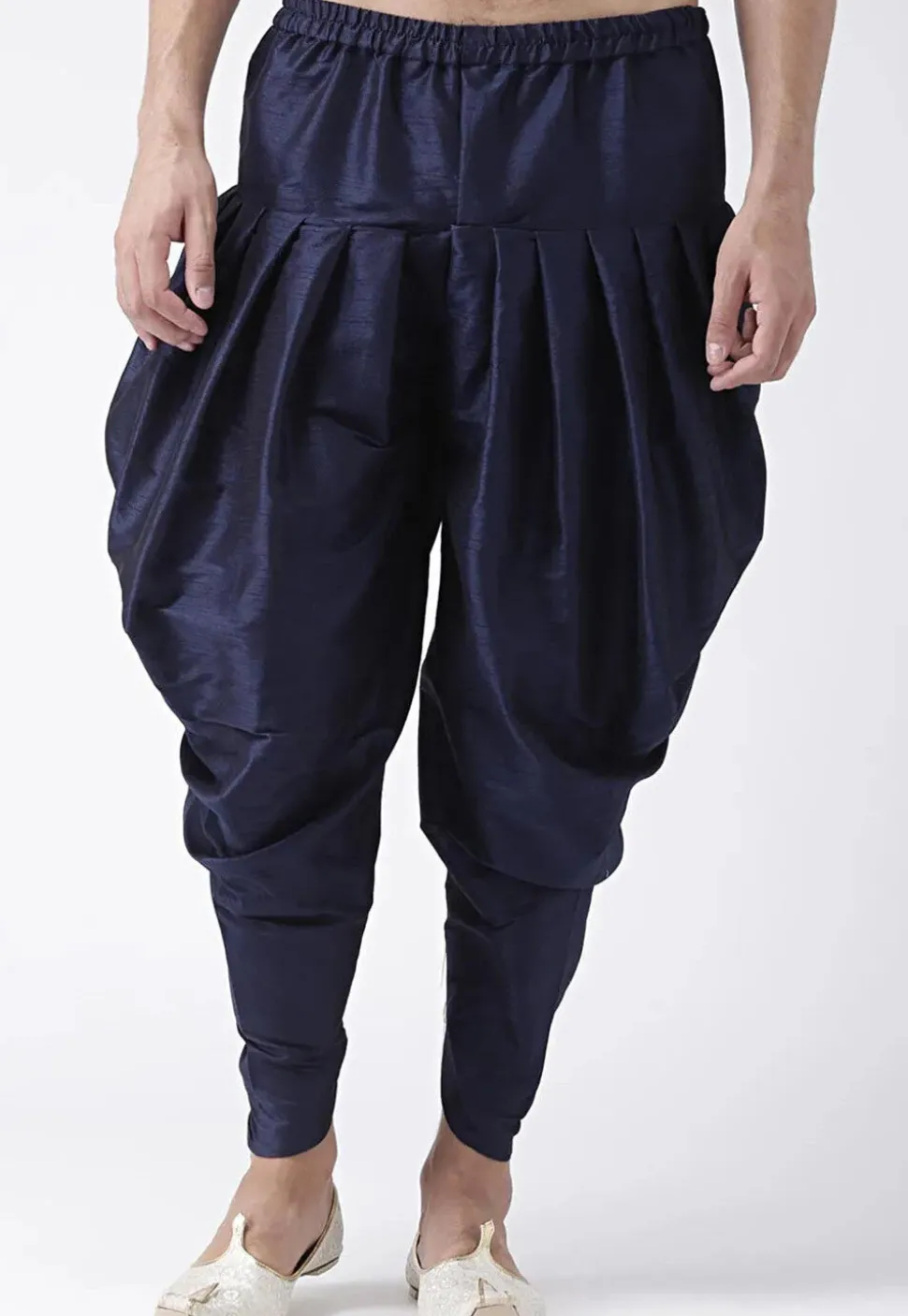 Solid Color Cotton Silk Dhoti Pant in Navy Blue