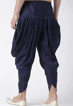 Solid Color Cotton Silk Dhoti Pant in Navy Blue