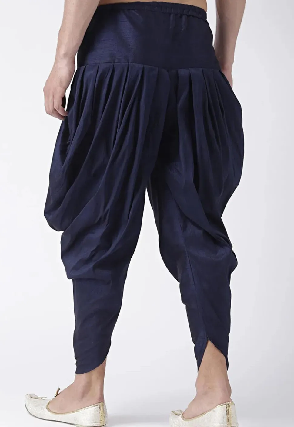 Solid Color Cotton Silk Dhoti Pant in Navy Blue