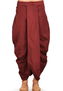 Solid Color Cotton Silk Dhoti Pant in Maroon