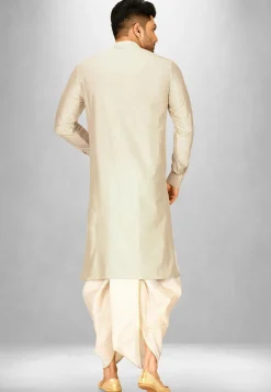 Solid Color Cotton Silk Dhoti Kurta in Light Beige