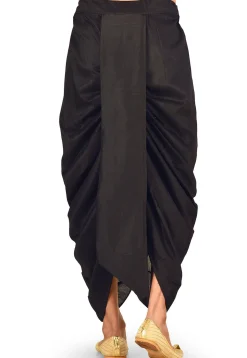 Solid Color Cotton Silk Dhoti in Black