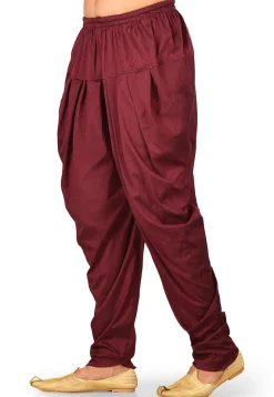 Solid Color Cotton Silk Dhoti Pant in Maroon