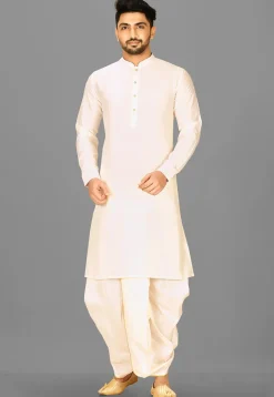 Solid Color Cotton Silk Dhoti Kurta in Off White
