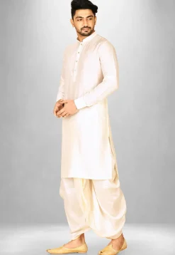 Solid Color Cotton Silk Dhoti Kurta in Off White