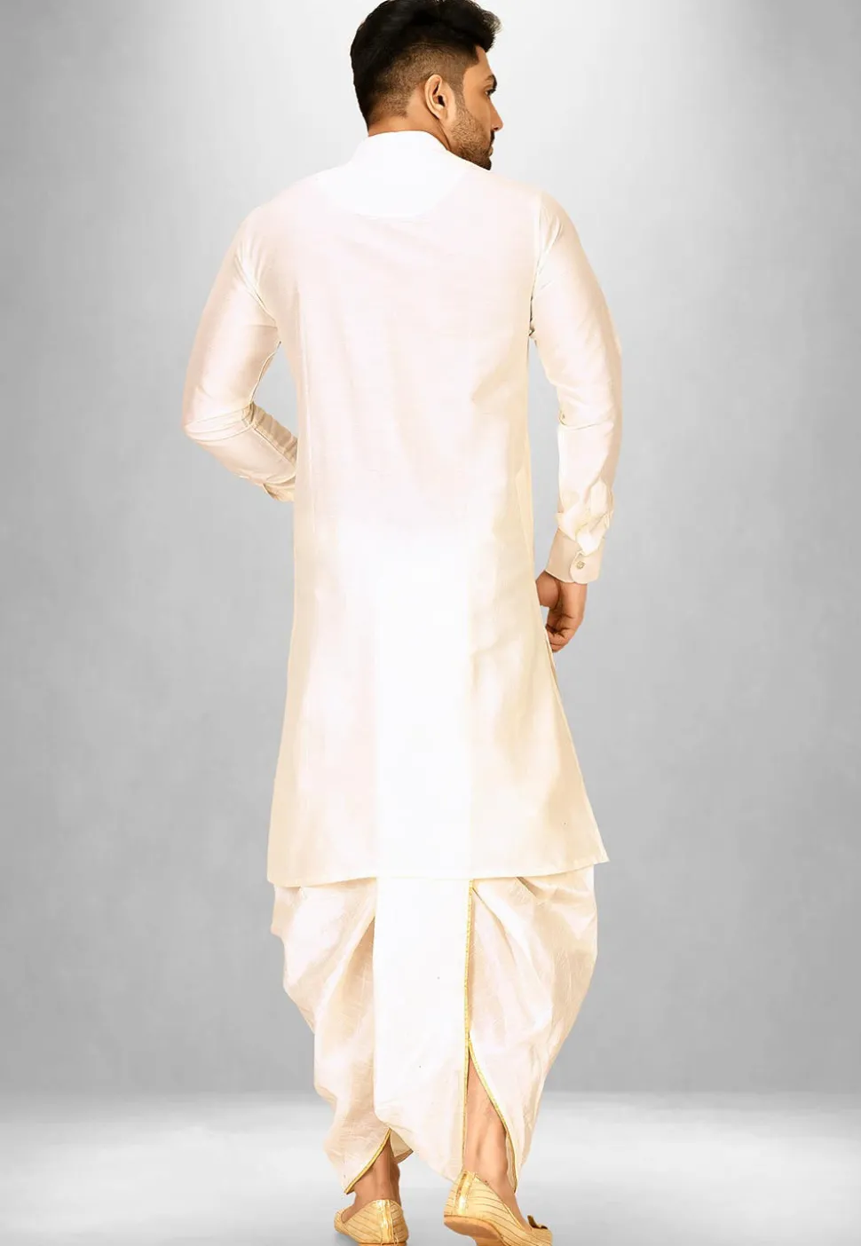 Solid Color Cotton Silk Dhoti Kurta in Off White