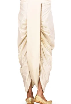 Solid Color Cotton Silk Dhoti in Cream