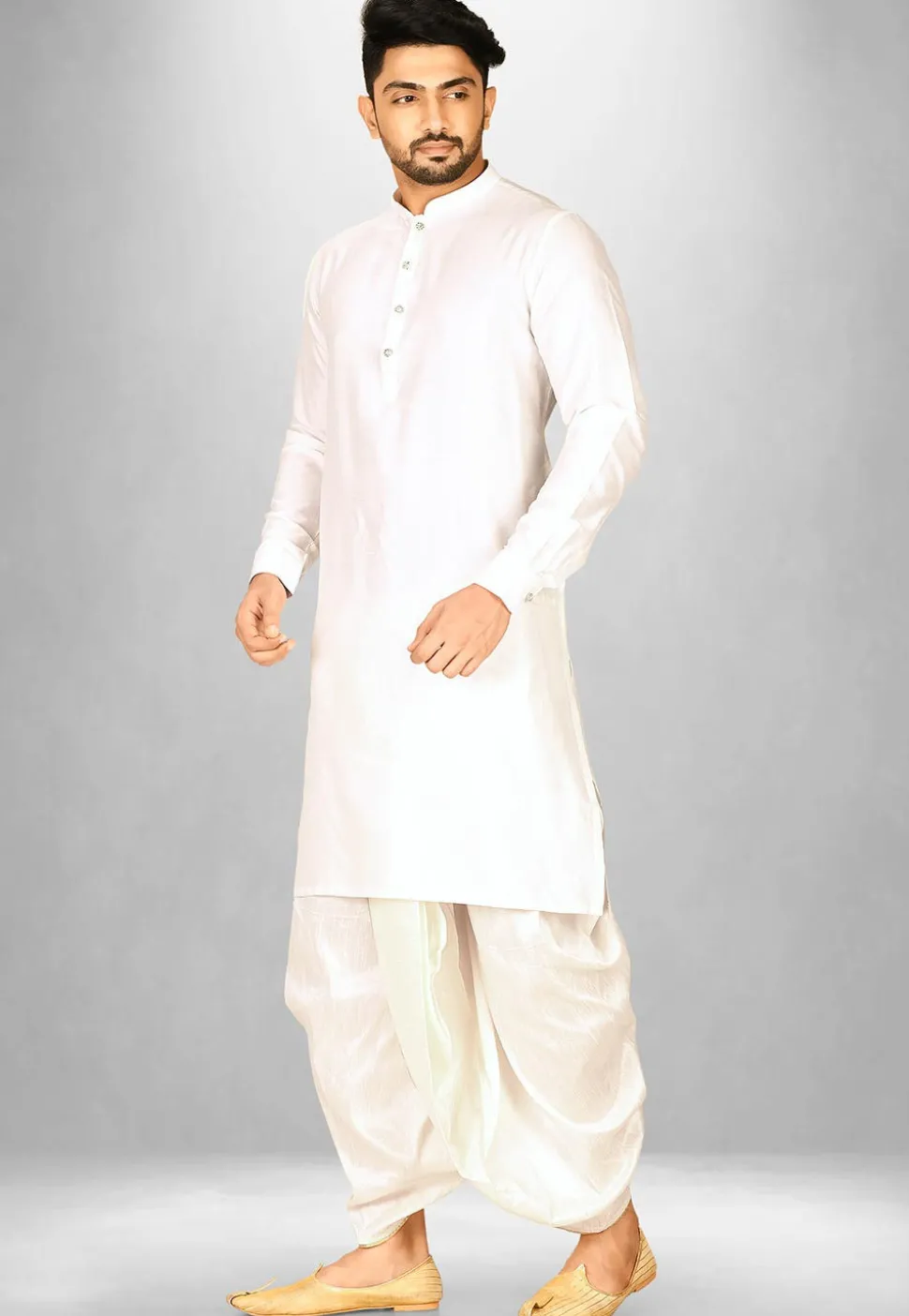 Solid Color Cotton Silk Dhoti Kurta in Off White