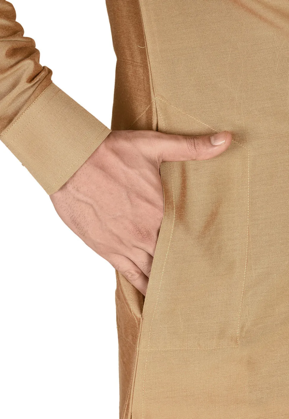 Solid Color Cotton Silk Dhoti Kurta in Dark Beige
