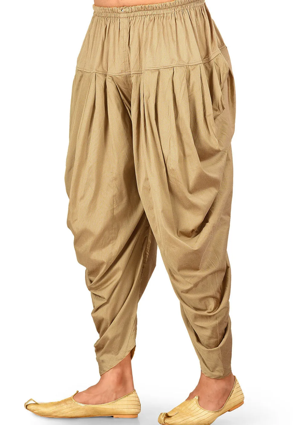 Solid Color Cotton Silk Dhoti Pant in Dark Beige