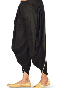 Solid Color Cotton Silk Dhoti in Black