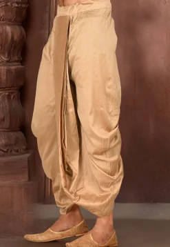 Solid Color Cotton Silk Dhoti in Dark Beige