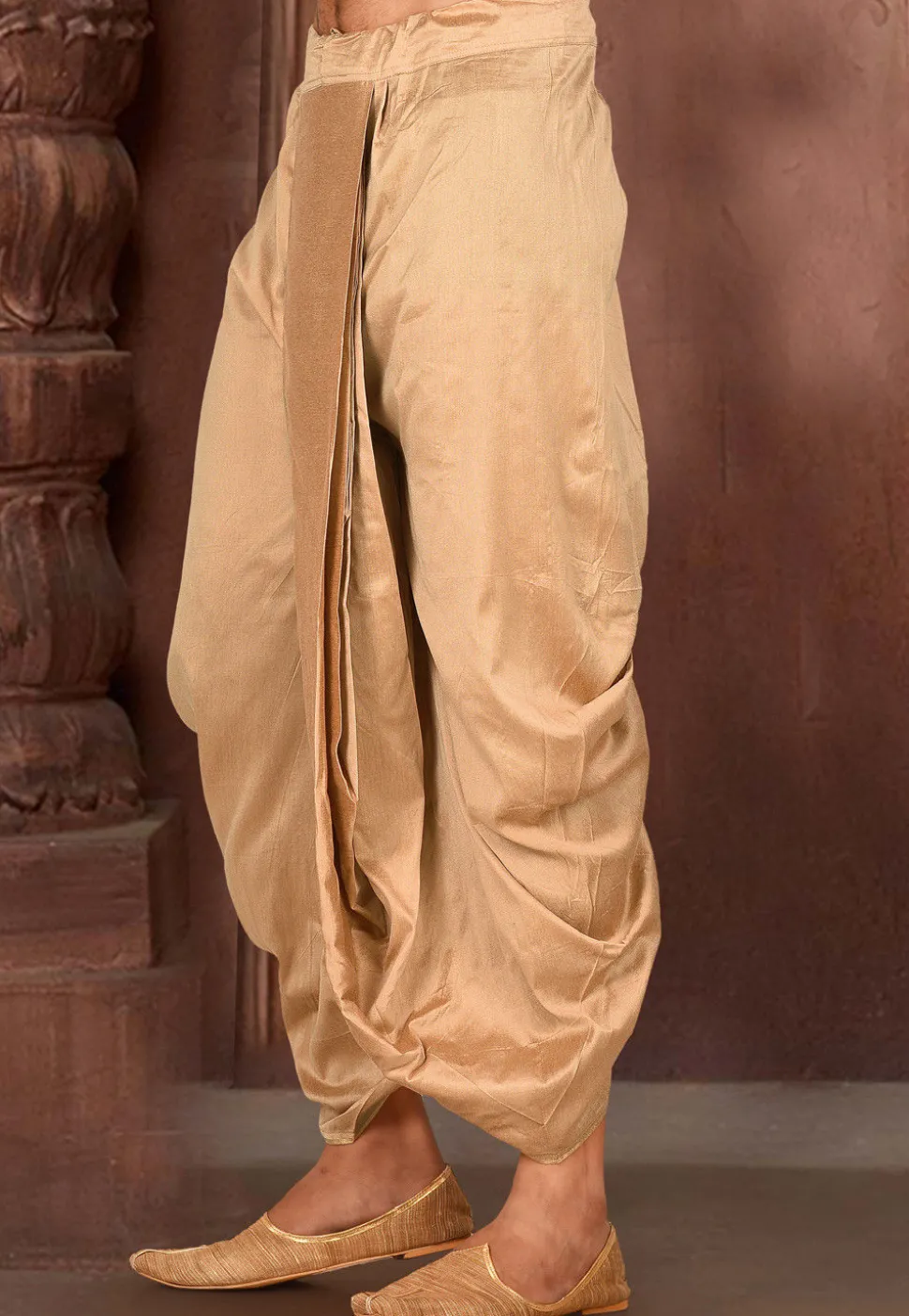 Solid Color Cotton Silk Dhoti in Dark Beige