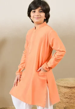 Solid Color Cotton Silk Kurta in Orange