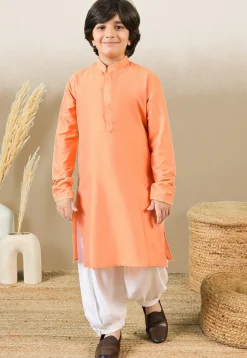Solid Color Cotton Silk Kurta in Orange