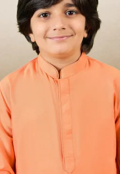 Solid Color Cotton Silk Kurta in Orange