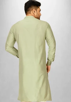 Solid Color Cotton Silk Kurta in Dusty Green