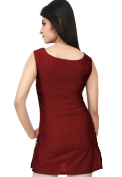 Solid Color Cotton Silk Kurti in Maroon