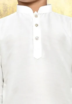 Solid Color Cotton Silk Kurta Set in White