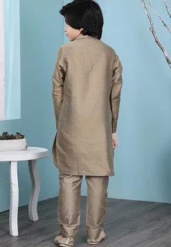 Solid Color Cotton Silk Kurta Set in Fawn
