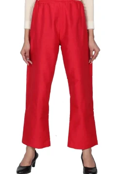 Solid Color Cotton Silk Palazzo in Red