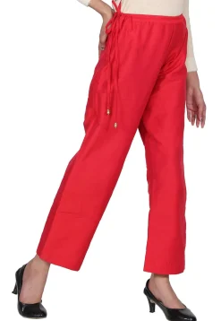 Solid Color Cotton Silk Palazzo in Red