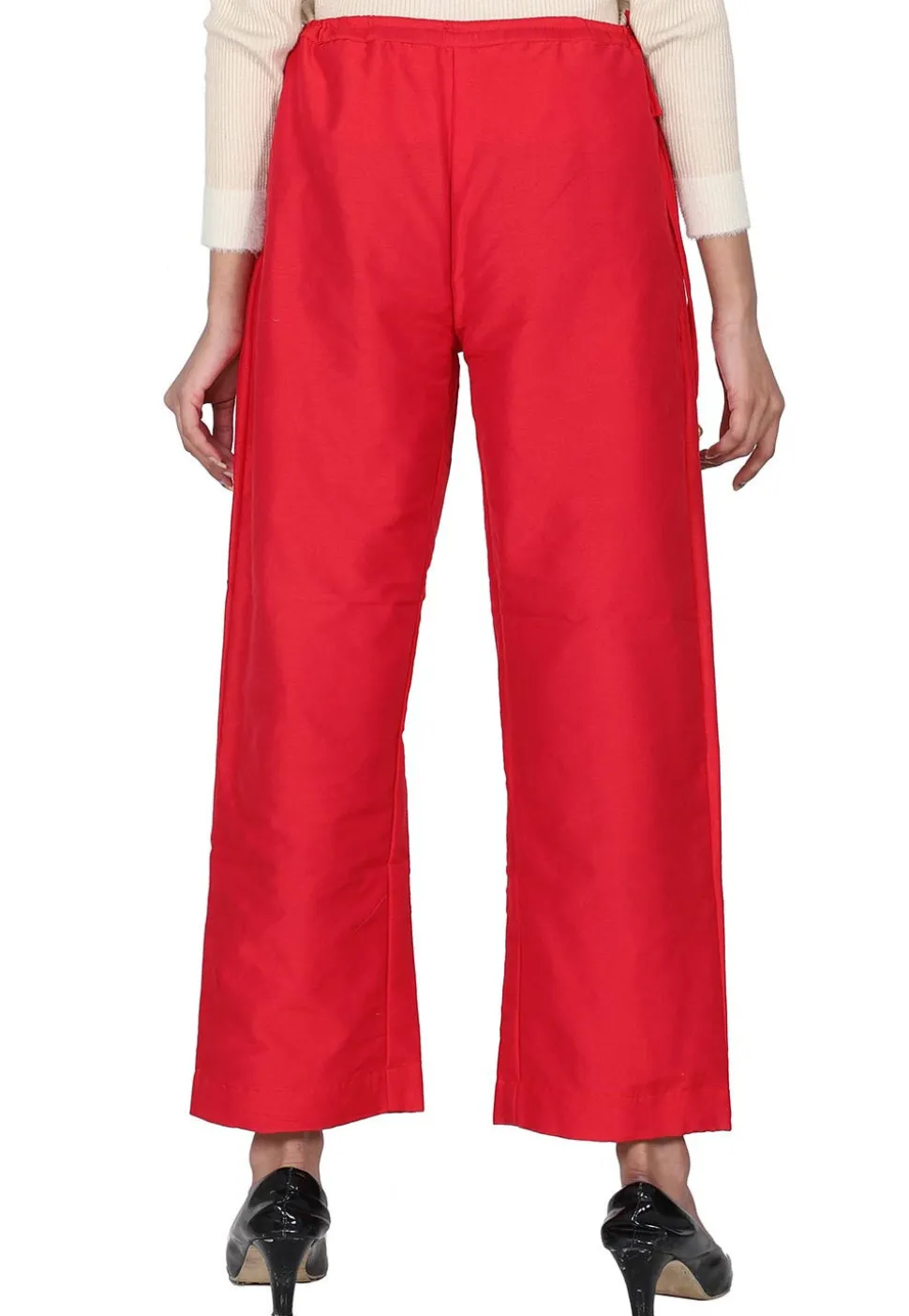 Solid Color Cotton Silk Palazzo in Red
