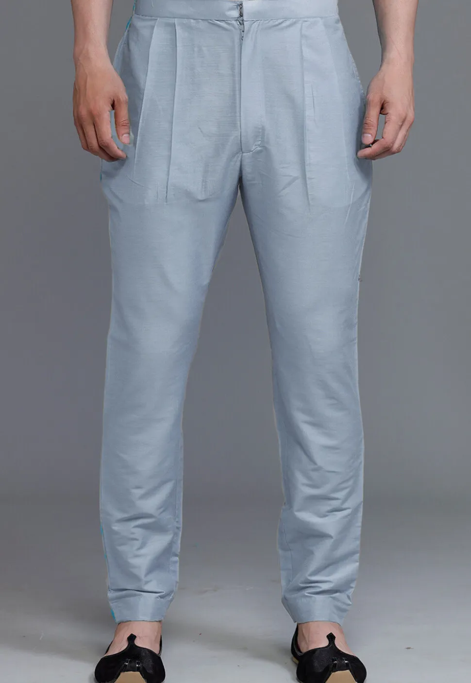Solid Color Cotton Silk Pant in Light Grey